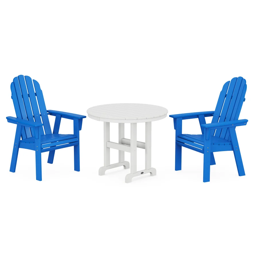 POLYWOOD Vineyard Adirondack 3-Piece Round Dining Set in Pacific Blue