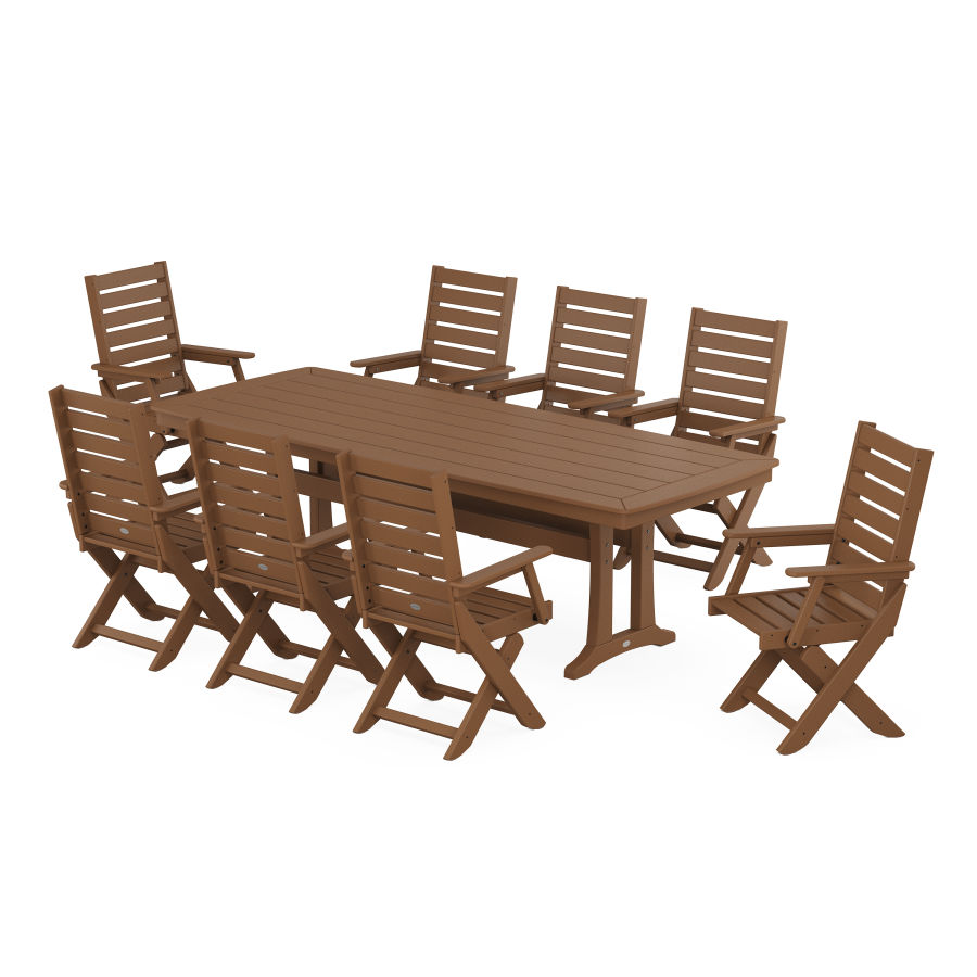 POLYWOOD Captain 9-Piece Dining Set with Trestle Legs in Teak