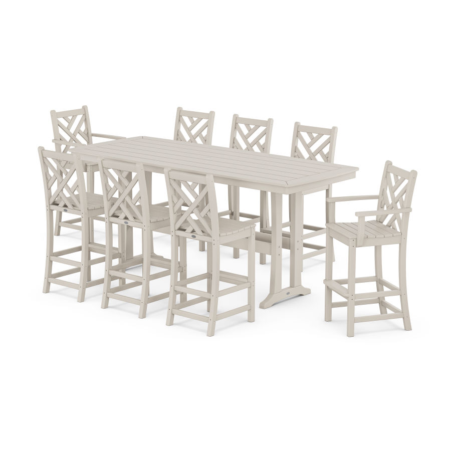 POLYWOOD Chippendale 9-Piece Bar Set with Trestle Legs in Sand