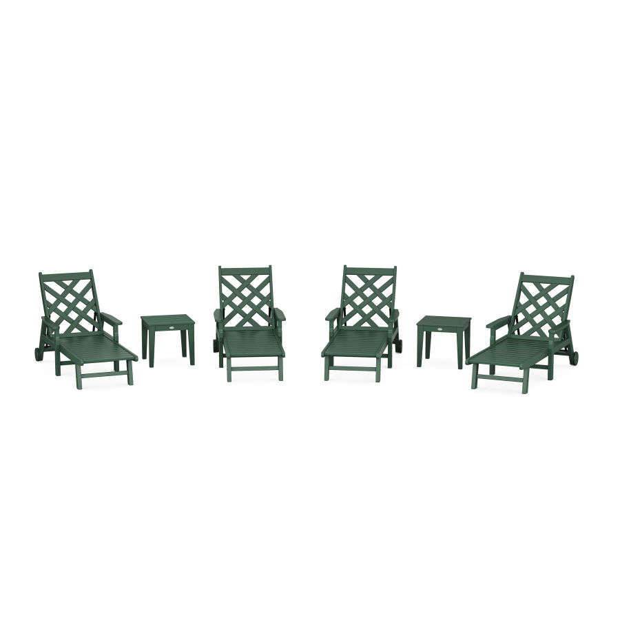 POLYWOOD Wovendale 6-Piece Chaise Set with Arms and Wheels in Green