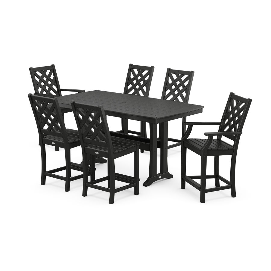 POLYWOOD Wovendale 7-Piece Counter Set with Trestle Legs in Black