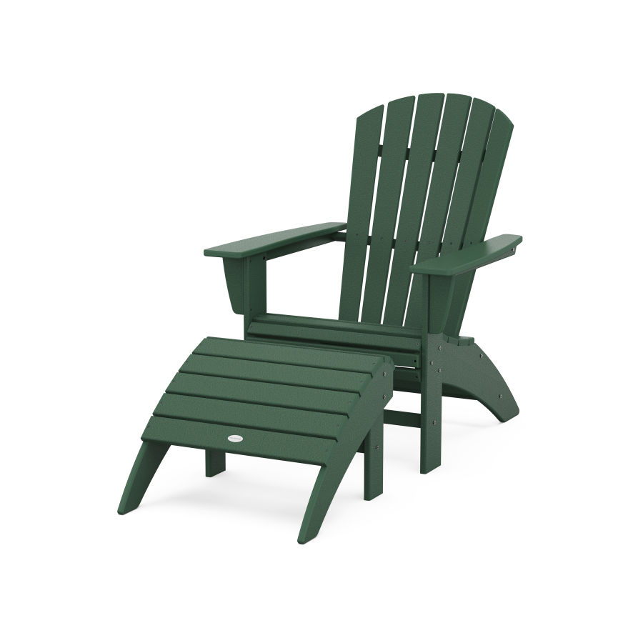 POLYWOOD Nautical Curveback Adirondack Chair 2-Piece Set with Ottoman in Green
