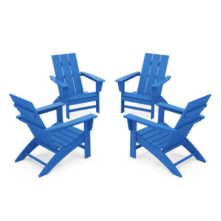 4-Piece Modern Adirondack Chair Conversation Set in Pacific Blue