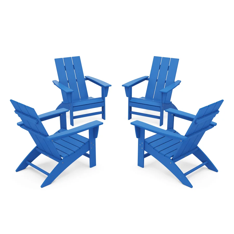 POLYWOOD 4-Piece Modern Adirondack Chair Conversation Set in Pacific Blue