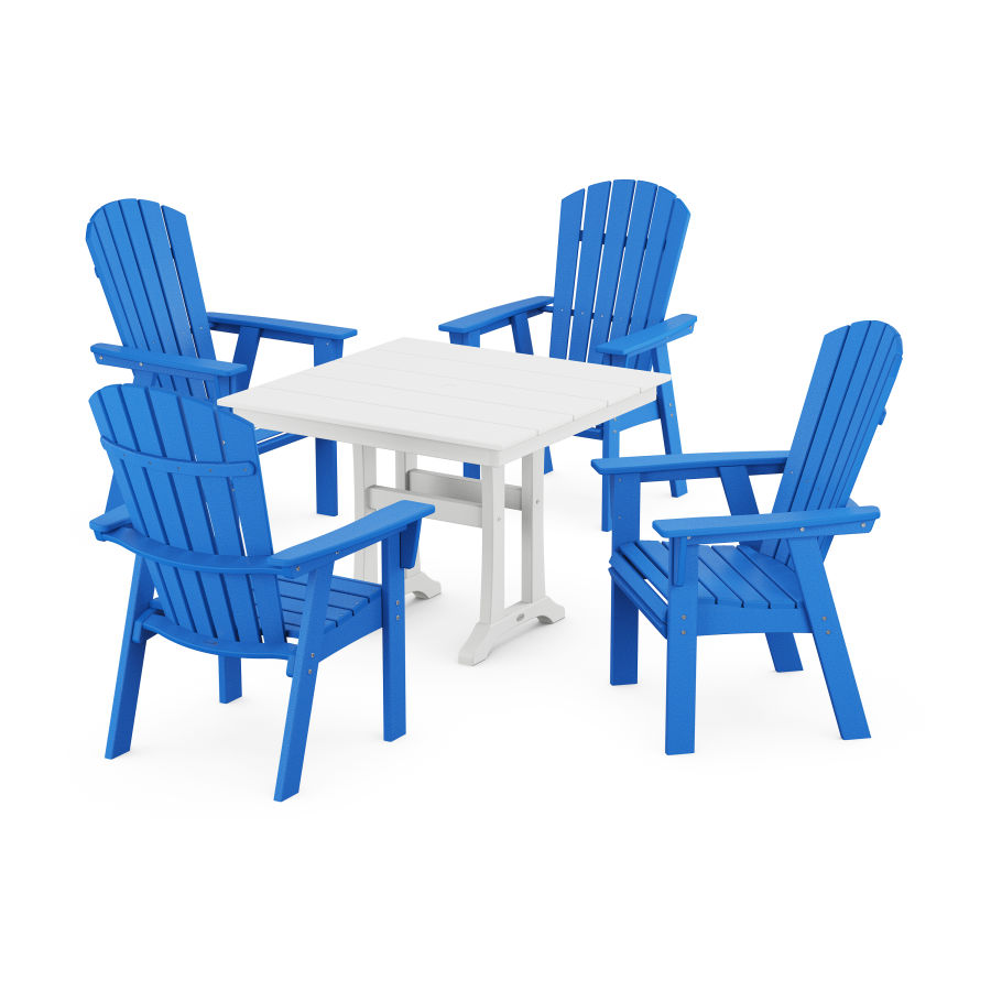 POLYWOOD Nautical Adirondack 5-Piece Farmhouse Dining Set With Trestle Legs in Pacific Blue / White