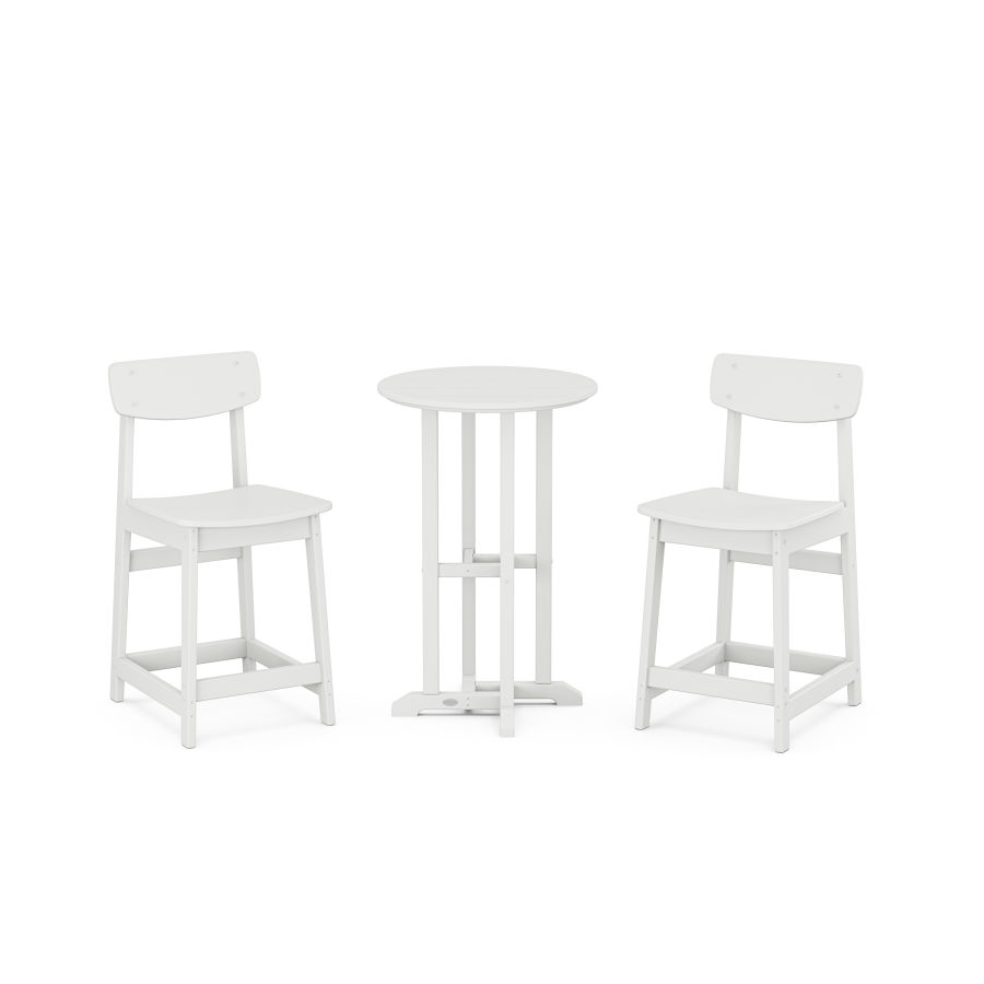 POLYWOOD Modern Studio Urban Counter Chair 3-Piece Bistro Set in White