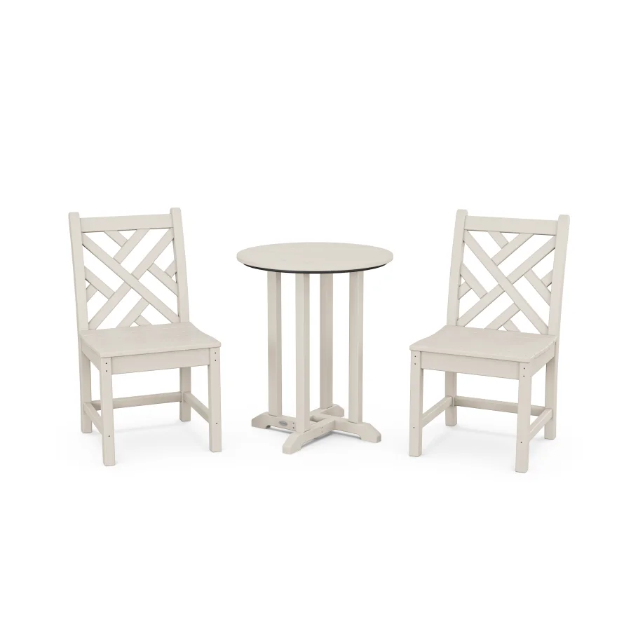 POLYWOOD Chippendale Side Chair 3-Piece Round Bistro Dining Set in Sand