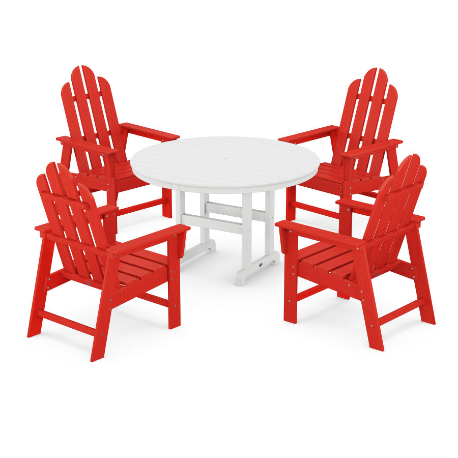 POLYWOOD Long Island 5-Piece Round Farmhouse Dining Set in Sunset Red