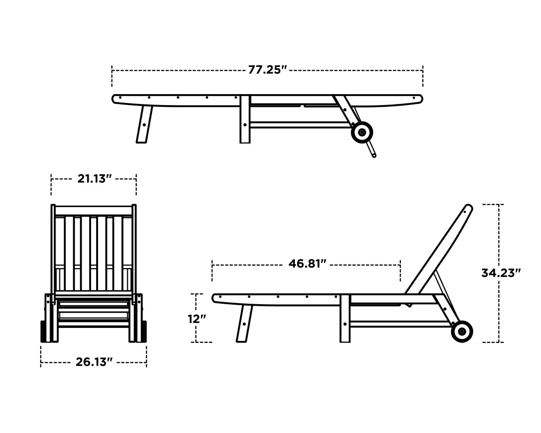 Dimensions for Vineyard Chaise with Wheels