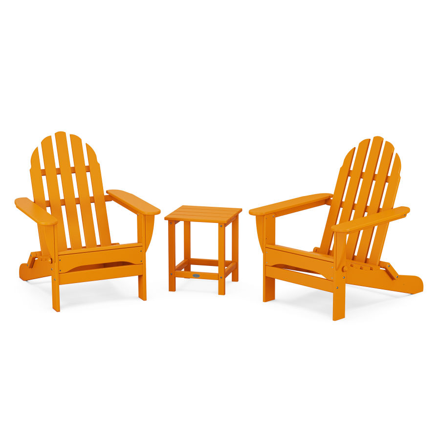 POLYWOOD Classic Folding Adirondack 3-Piece Set with Long Island 18" Side Table in Tangerine