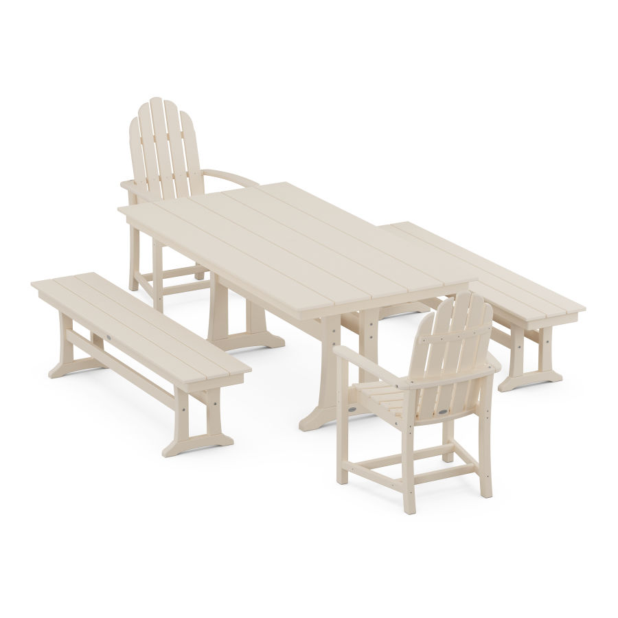 POLYWOOD Classic Adirondack 5-Piece Farmhouse Dining Set With Trestle Legs in Sand