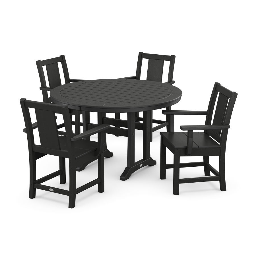 POLYWOOD Prairie 5-Piece Round Dining Set with Trestle Legs in Black