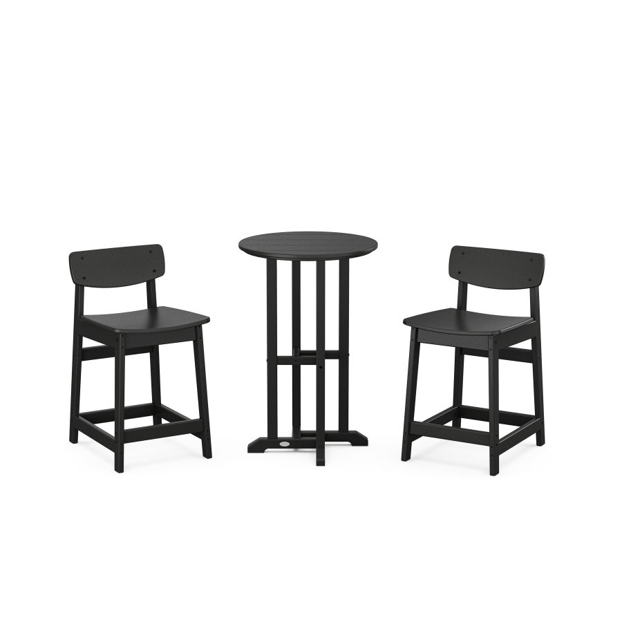 POLYWOOD Modern Studio Urban Lowback Counter Chair 3-Piece Bistro Set in Black