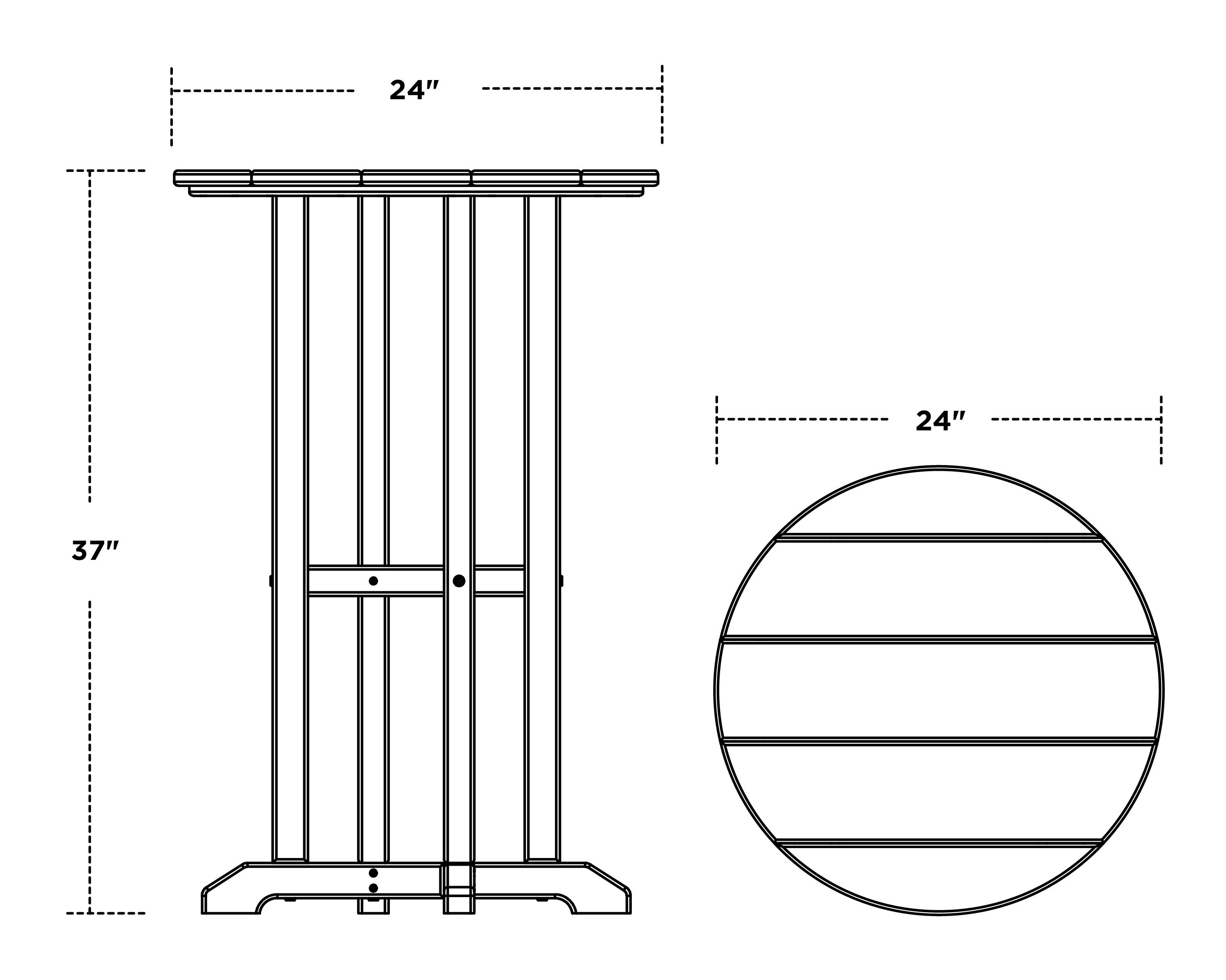 Dimensions for 24" Round Farmhouse Counter Bistro Table