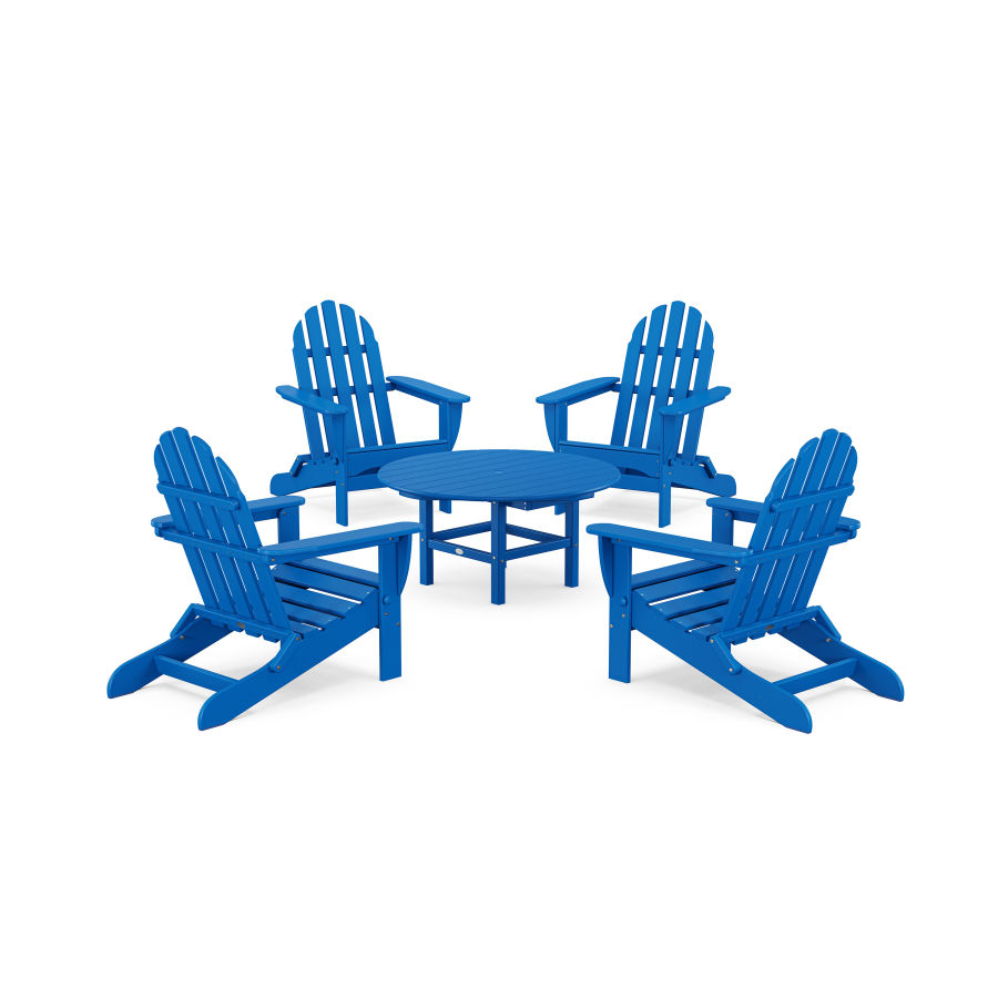 POLYWOOD Classic Folding Adirondack 5-Piece Conversation Group in Pacific Blue