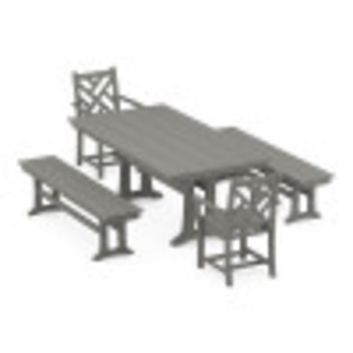 POLYWOOD Chippendale 5-Piece Farmhouse Dining Set With Trestle Legs