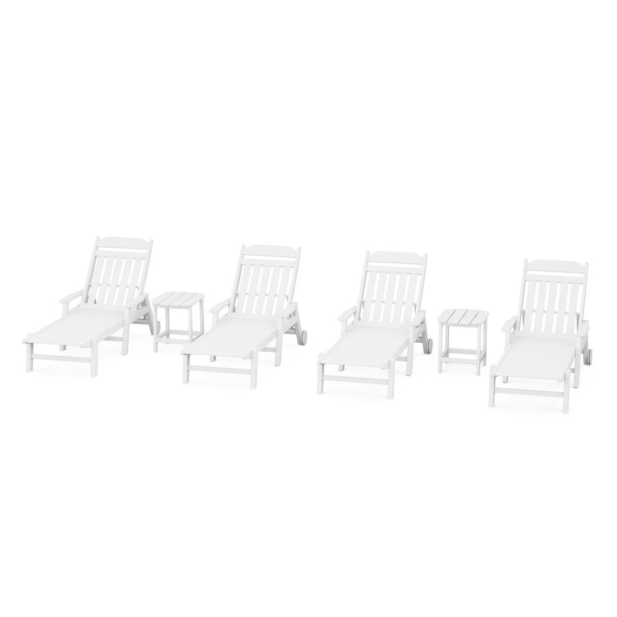 POLYWOOD Country Living 6-Piece Chaise Set with Arms and Wheels in White