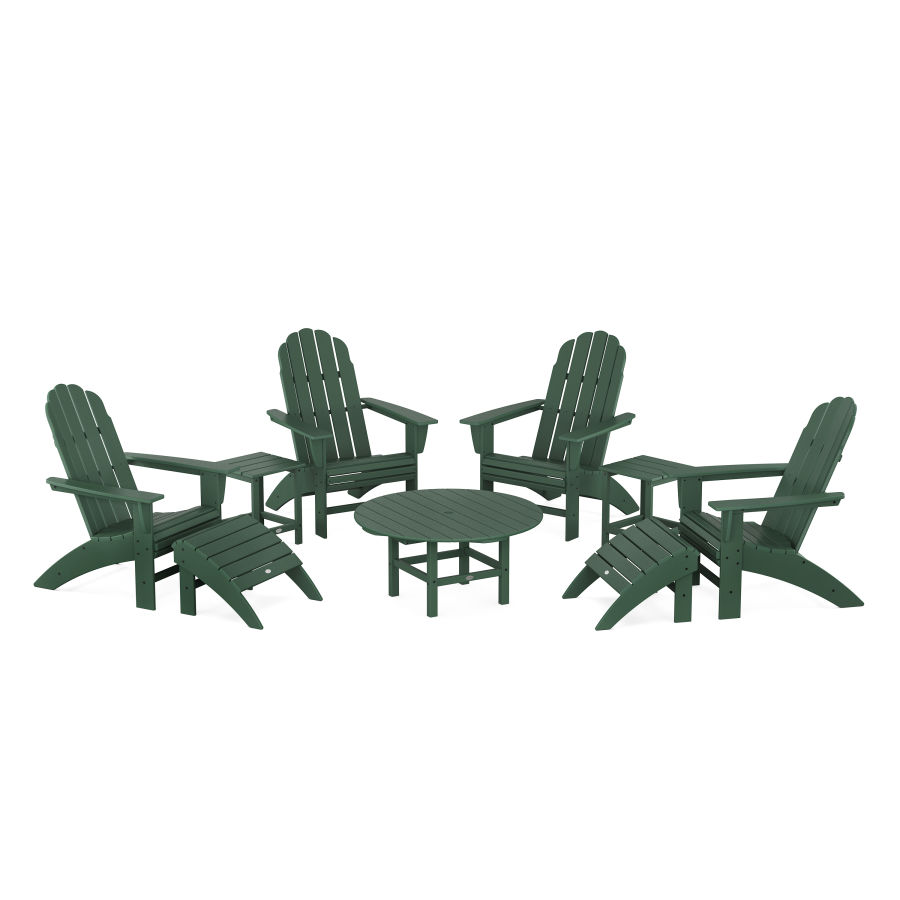 POLYWOOD Vineyard Curveback Adirondack Chair 9-Piece Conversation Set in Green