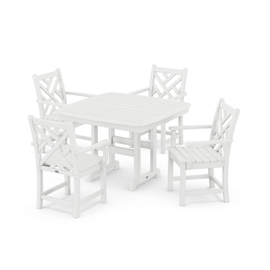 POLYWOOD Chippendale 5-Piece Dining Set with Trestle Legs in White