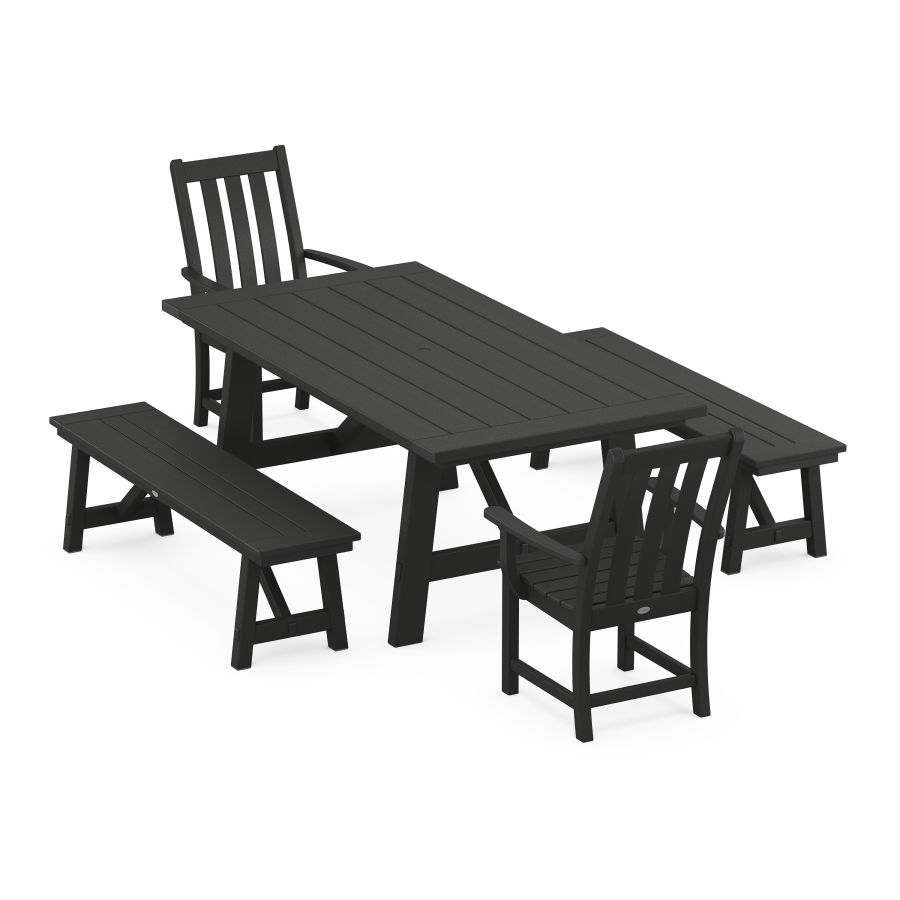 POLYWOOD Vineyard 5-Piece Rustic Farmhouse Dining Set With Trestle Legs in Black