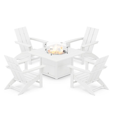 Modern 5-Piece Adirondack Chair Conversation Set with Fire Pit Table in White
