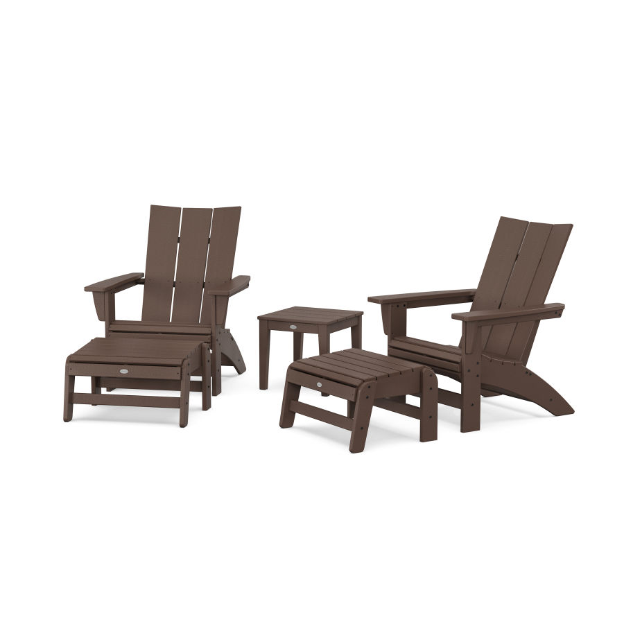 POLYWOOD 5-Piece Modern Grand Adirondack Set with Ottomans and Side Table in Mahogany