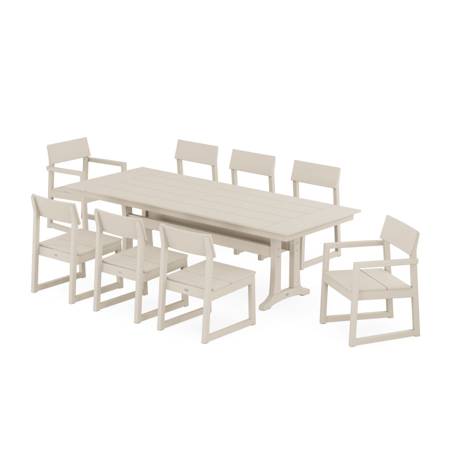 POLYWOOD EDGE 9-Piece Farmhouse Dining Set with Trestle Legs in Sand