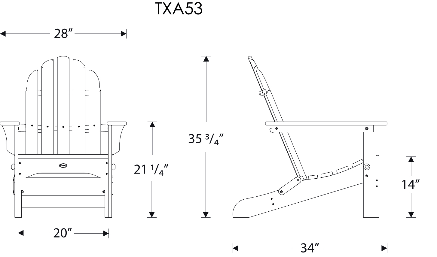 Dimensions for Cape Cod Folding Adirondack