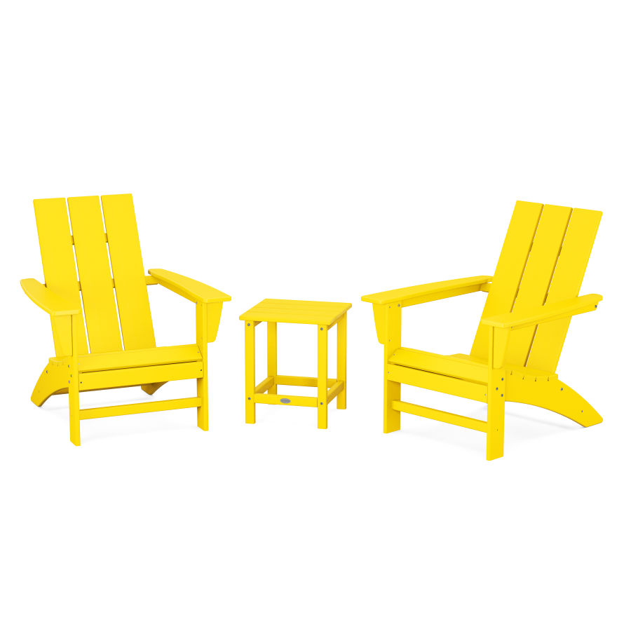 POLYWOOD Modern 3-Piece Adirondack Set with Long Island 18" Side Table in Lemon