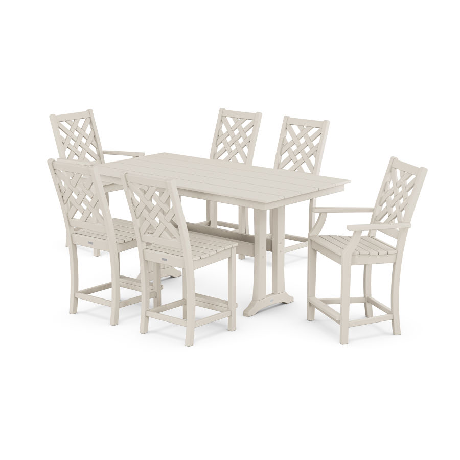 POLYWOOD Wovendale 7-Piece Farmhouse Counter Set with Trestle Legs in Sand