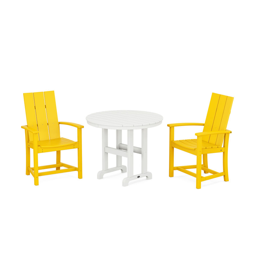 POLYWOOD Modern Adirondack 3-Piece Round Farmhouse Dining Set in Lemon / White