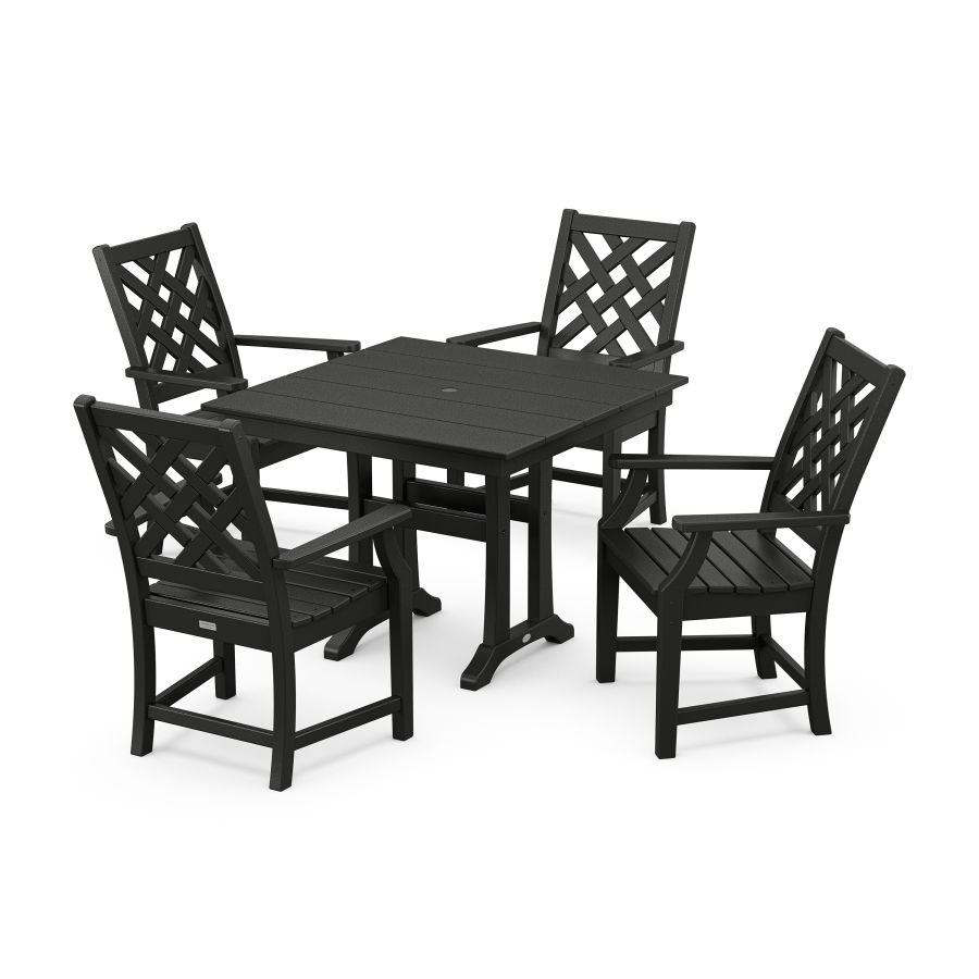 POLYWOOD Wovendale 5-Piece Farmhouse Dining Set with Trestle Legs in Black