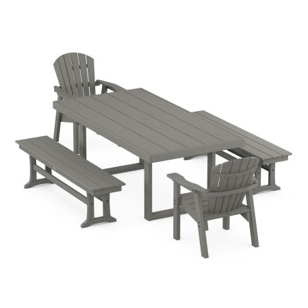 POLYWOOD Seashell 5-Piece Dining Set with Benches