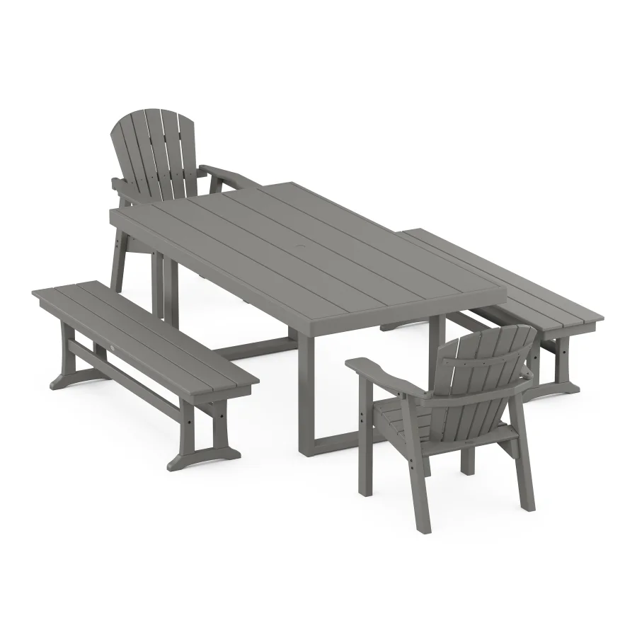 POLYWOOD Seashell 5-Piece Dining Set with Benches