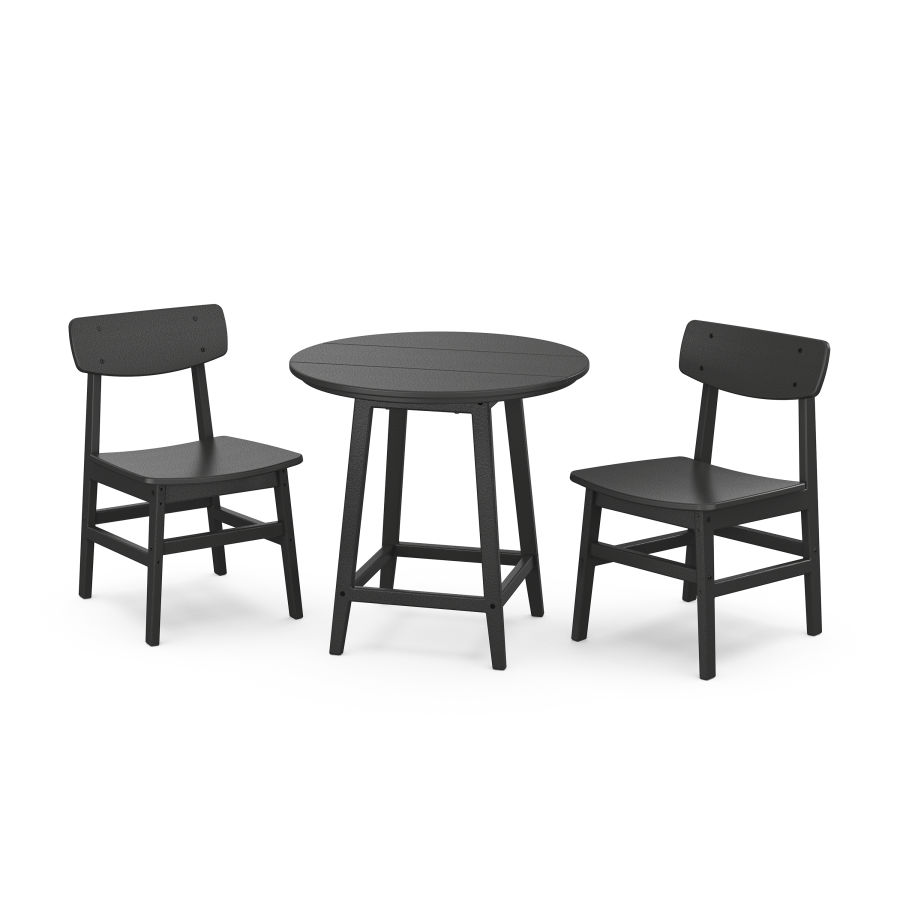 POLYWOOD Modern Studio Urban Chair 3-Piece Round Bistro Dining Set in Black