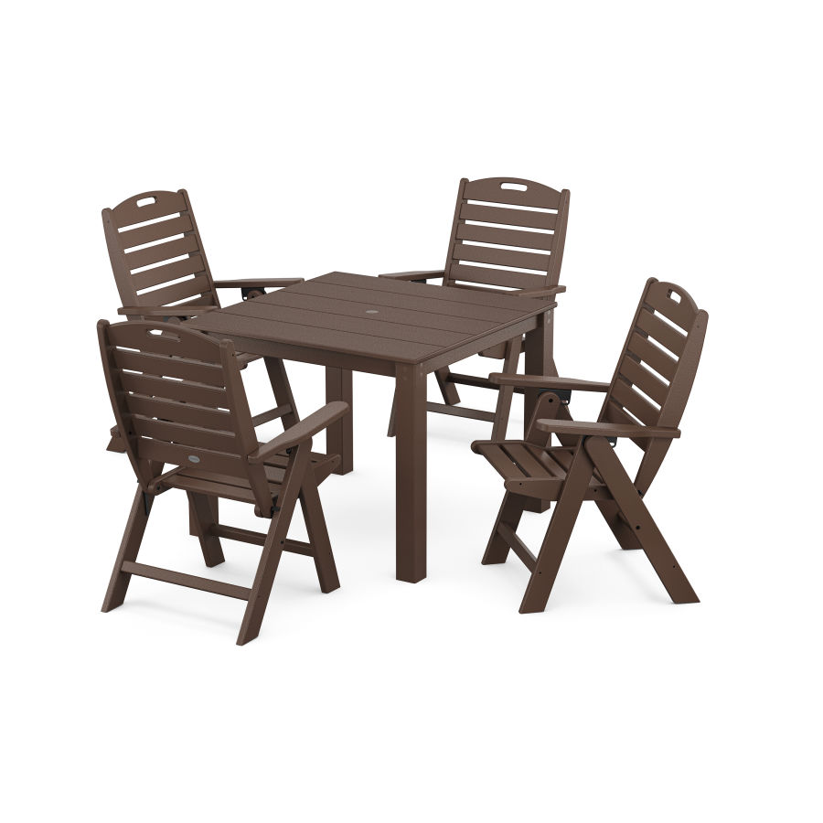 POLYWOOD Nautical Folding Highback Chair 5-Piece Parsons Dining Set in Mahogany