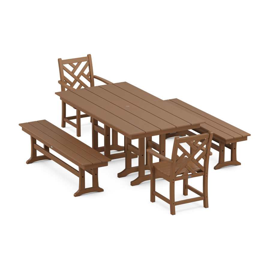 POLYWOOD Chippendale 5-Piece Farmhouse Dining Set in Teak