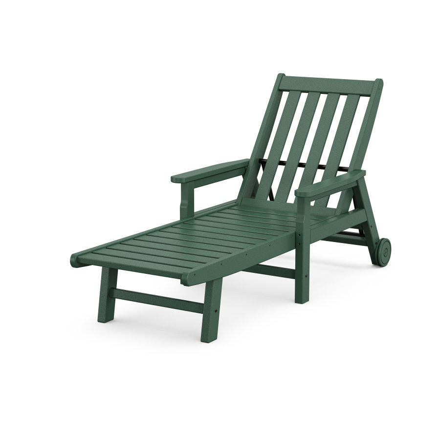 POLYWOOD Vineyard Chaise with Arms and Wheels in Green