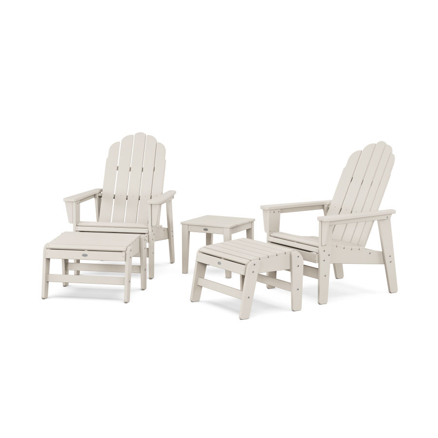 POLYWOOD 5-Piece Vineyard Grand Upright Adirondack Set with Ottomans and Side Table in Sand