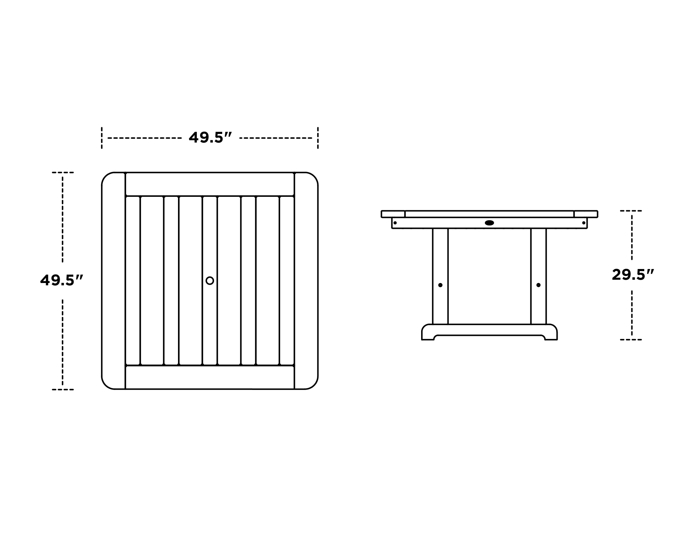 Dimensions for Park 48" Square Table
