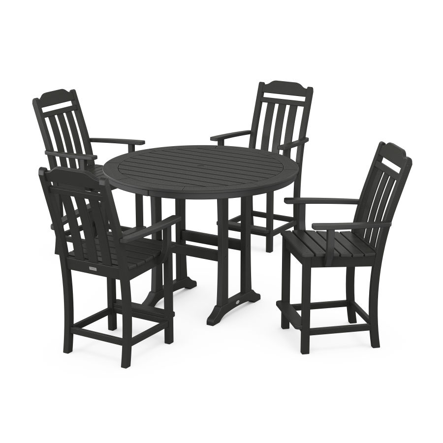 POLYWOOD Country Living 5-Piece Round Counter Set in Black