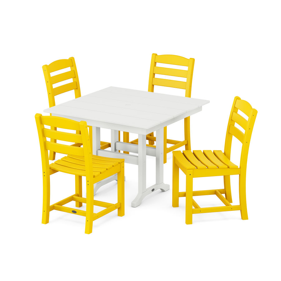 POLYWOOD La Casa Café Side Chair 5-Piece Farmhouse Dining Set in Lemon / White