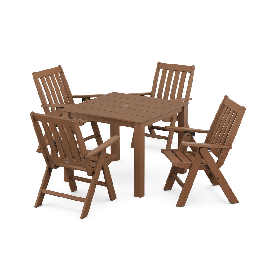 POLYWOOD Vineyard Folding Chair 5-Piece Parsons Dining Set in Teak