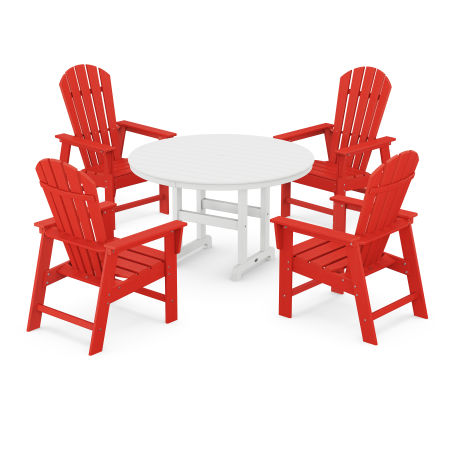 South Beach 5-Piece Round Farmhouse Dining Set in Sunset Red / White