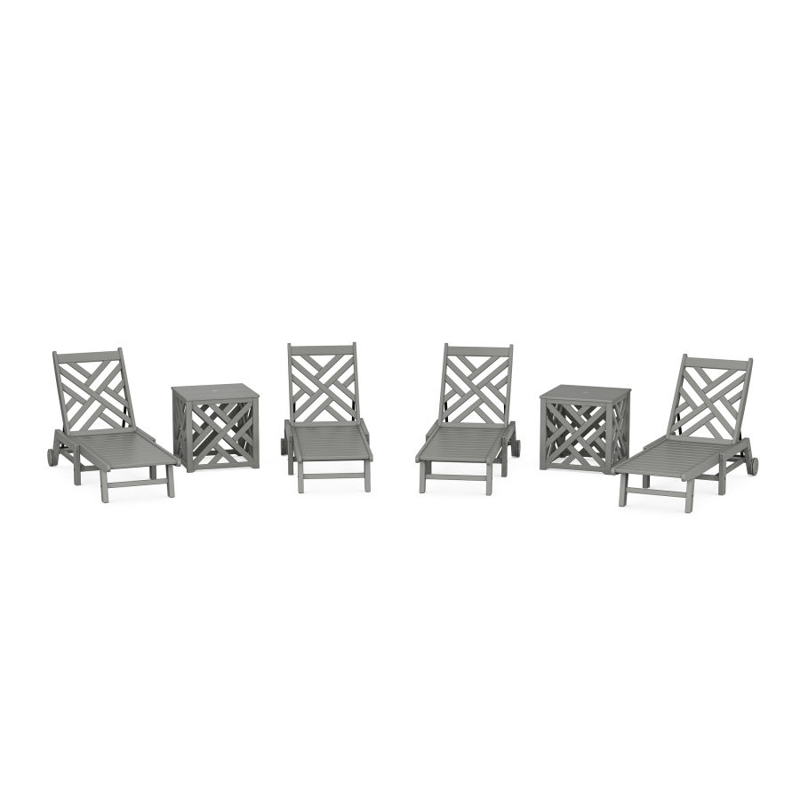 POLYWOOD Chippendale 6-Piece Chaise Set with Wheels and Umbrella Stand Accent Table