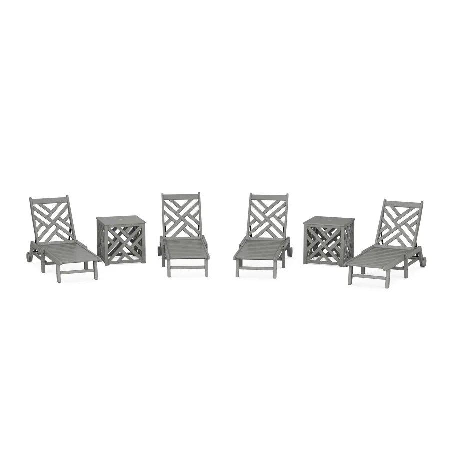 POLYWOOD Chippendale 6-Piece Chaise Set with Wheels and Umbrella Stand Accent Table