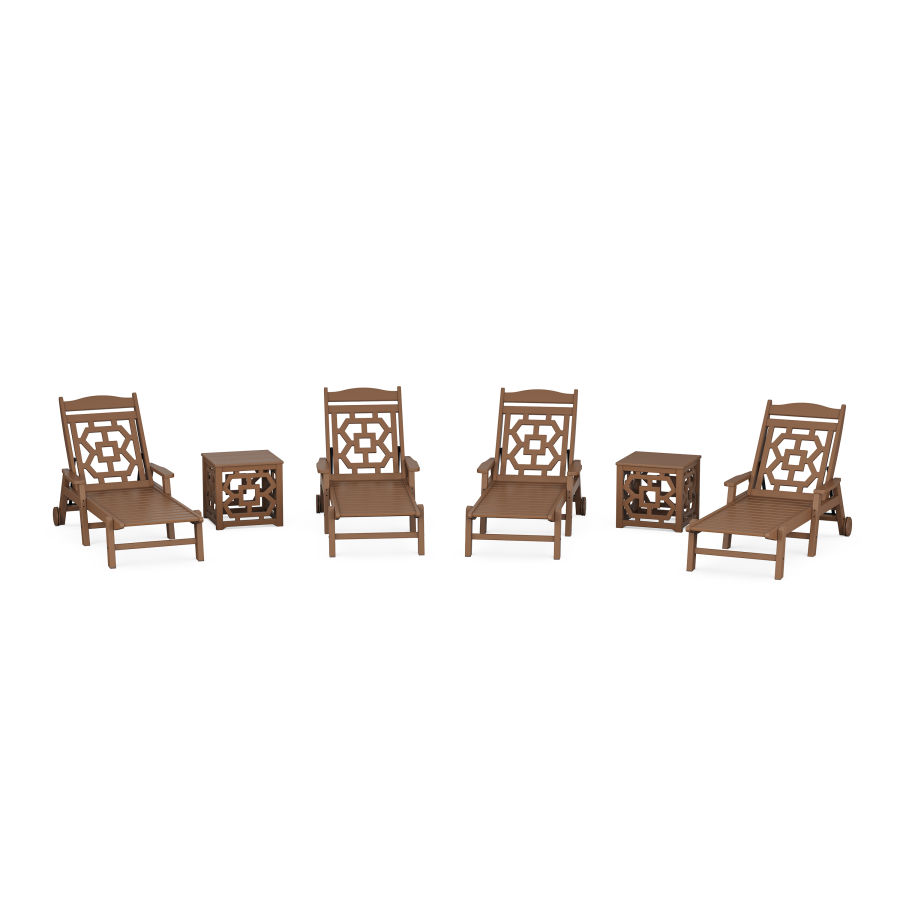 POLYWOOD Chinoiserie 6-Piece Chaise Set in Teak
