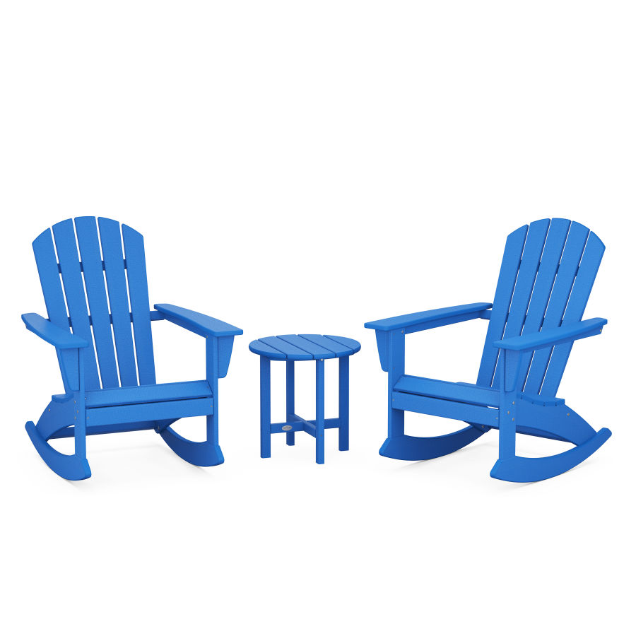 POLYWOOD Nautical 3-Piece Adirondack Rocking Chair Set in Pacific Blue