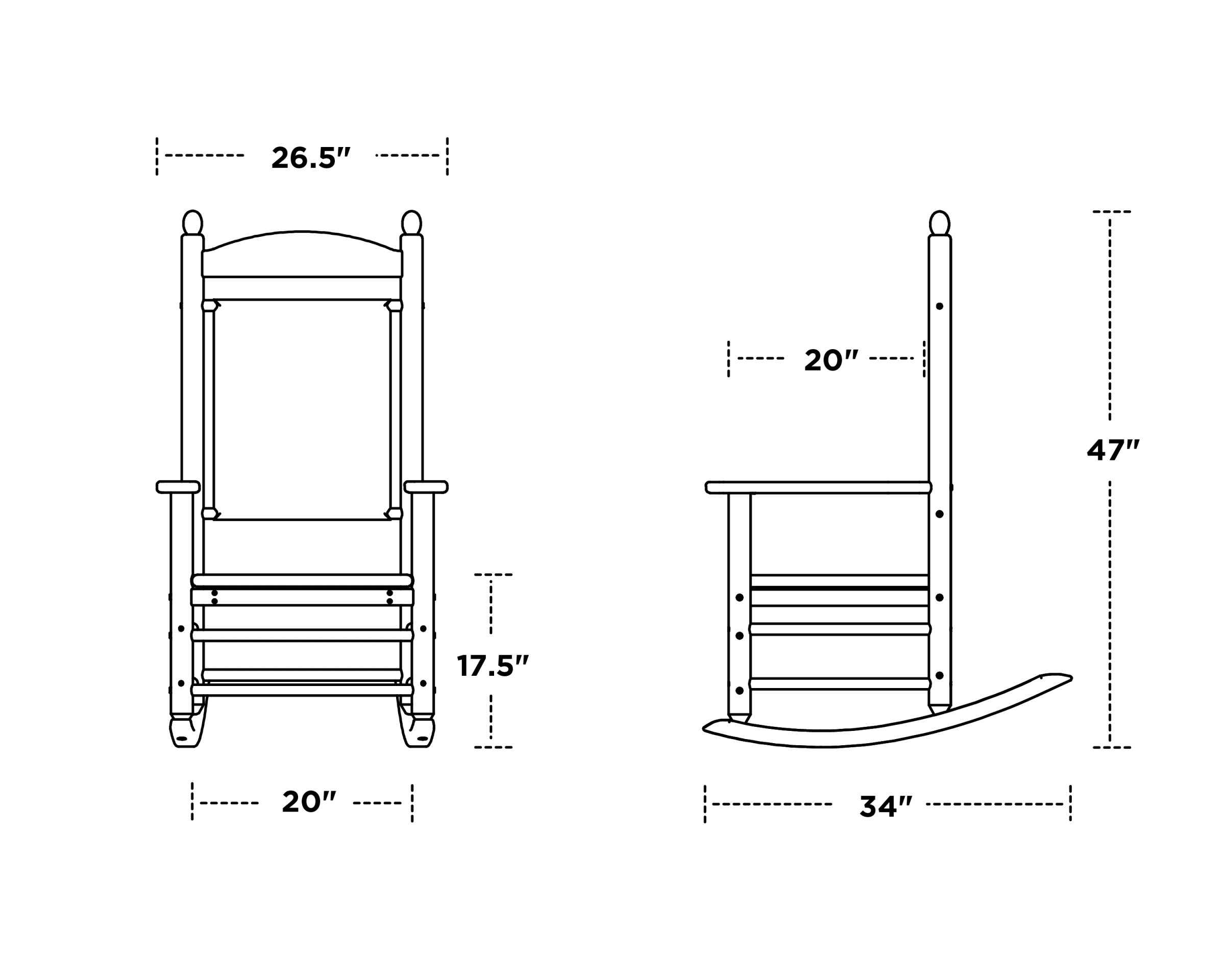 Dimensions for Jefferson Woven Rocking Chair
