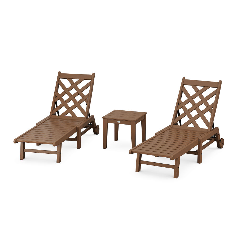 POLYWOOD Wovendale 3-Piece Chaise Set with Wheels in Teak